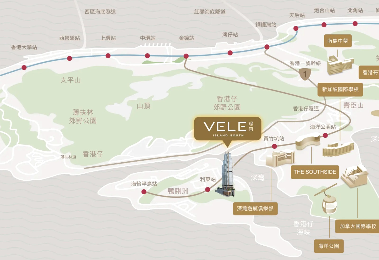 璟南海旁道18號位置與港島南方位視覺